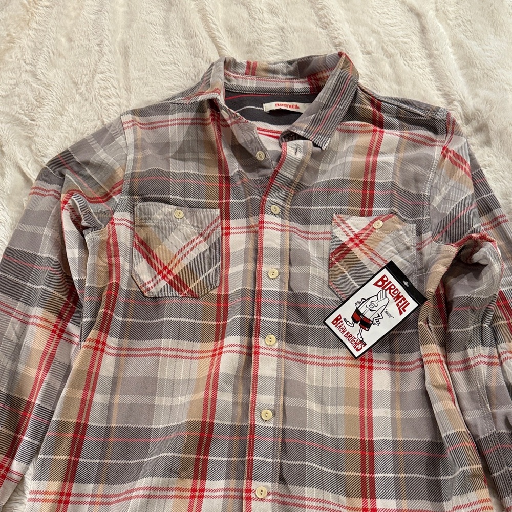 Birdwell, Checkered Shirt - Red, Gray, and Cream cotton, medium weight